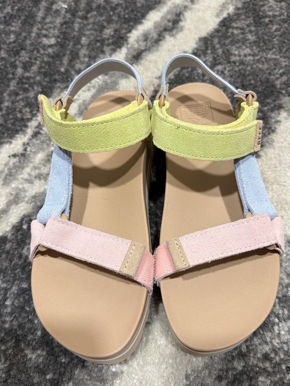 Reef Women's Pastel Pink Blue and Lime Suede Strap Sandals